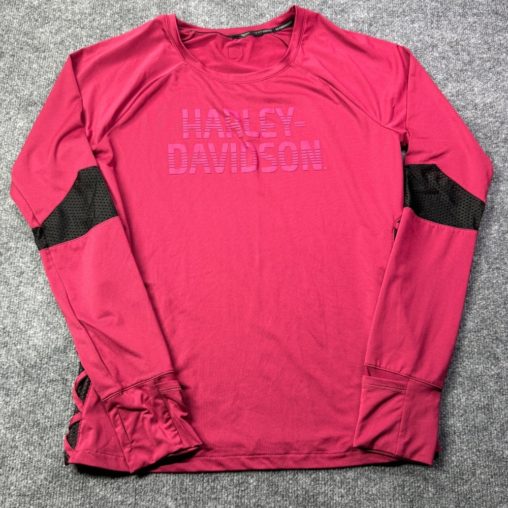 Harley Davidson Performance Shirt Womens Pink Long Sleeve Lattice Mesh